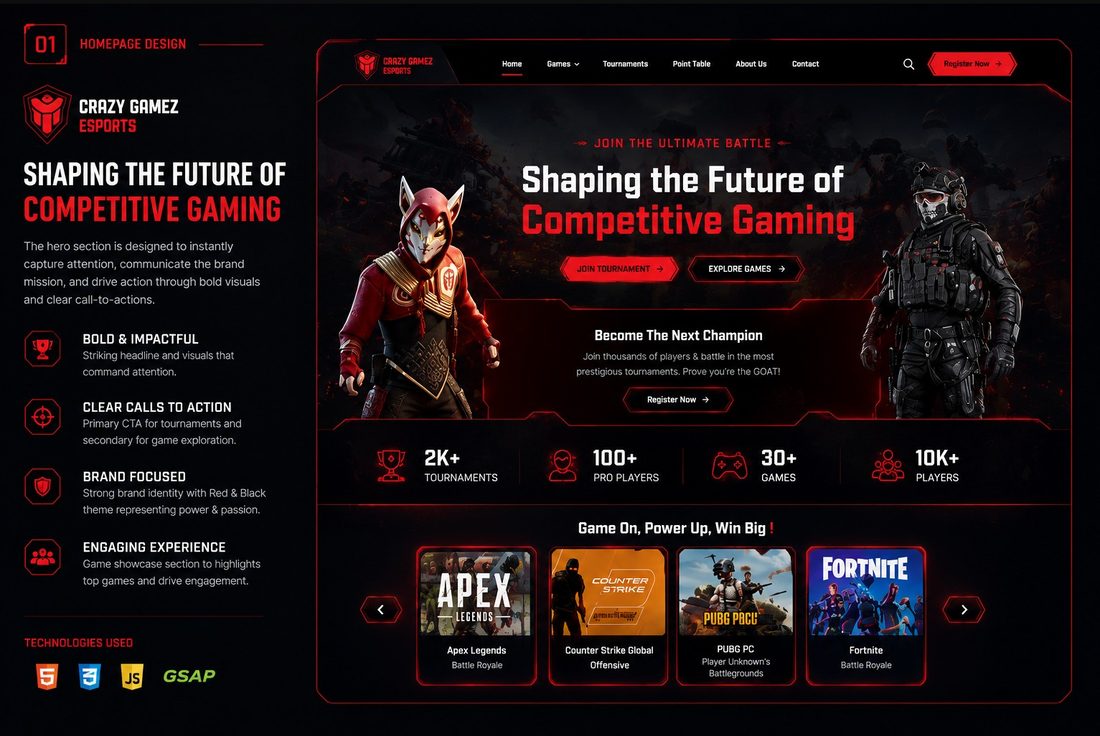 Crazy Gamez Esports website by Kingsland